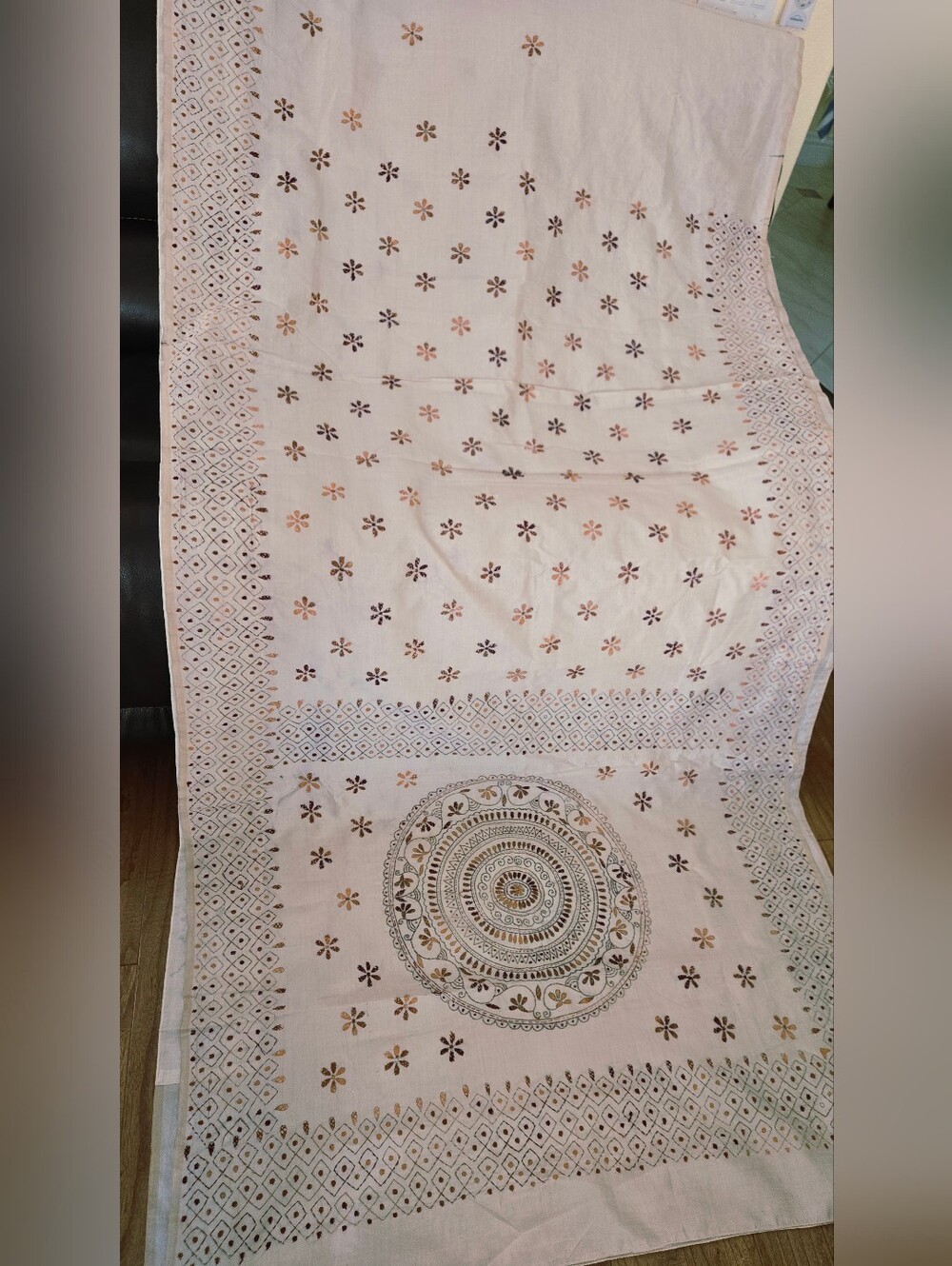 New Natural color Pure Tussar Saree with Bengal Handloom Kantha Work & BP